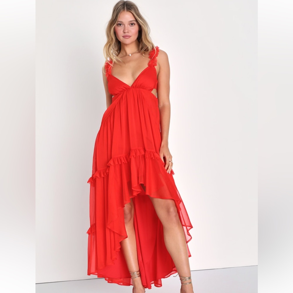 Lulu's Red Ruffled Maxi Dress